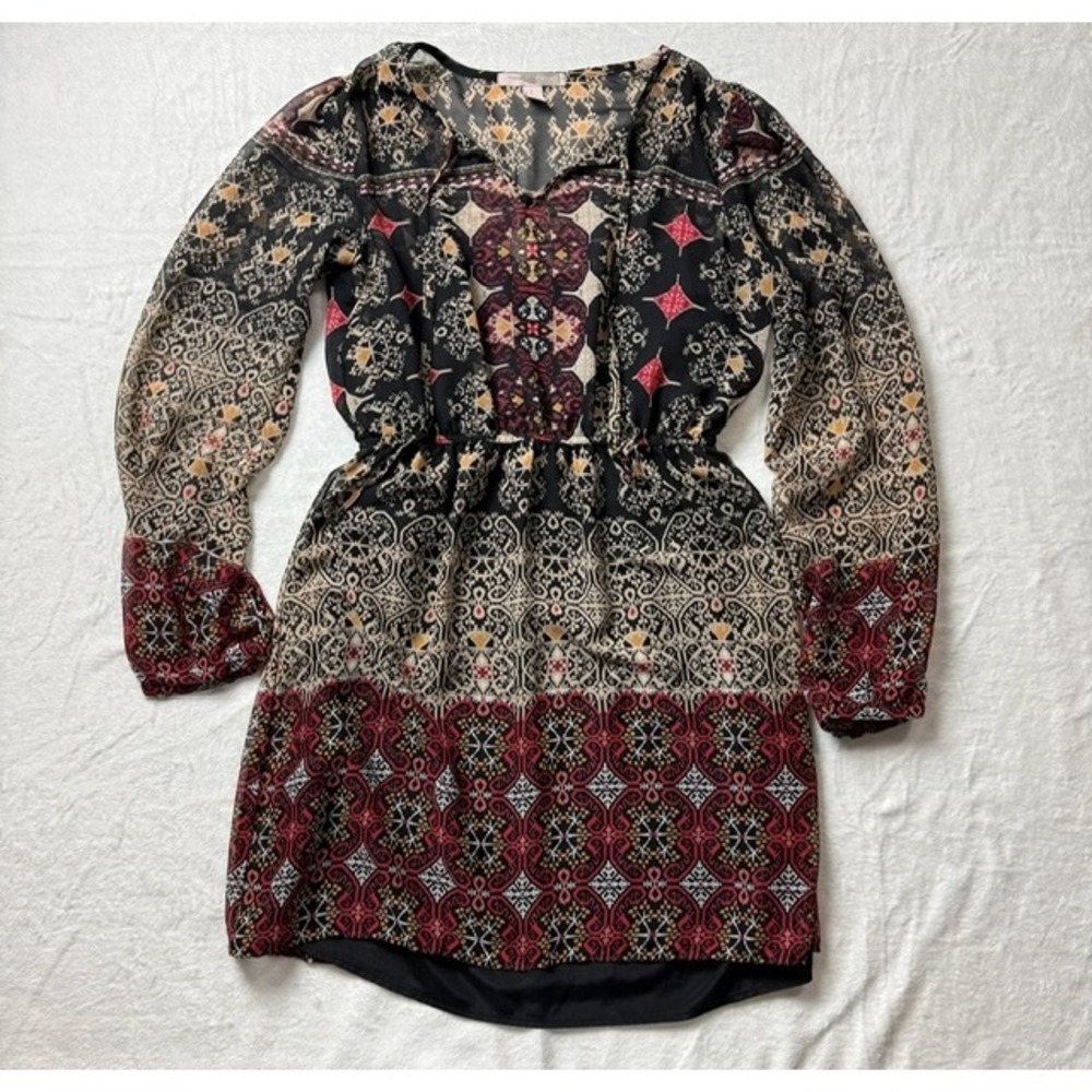 Forever 21 Medium Long Sleeve‎ Boho Grunge Mini Dress Artsy Retro